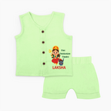 Mini Mahishasura Mardini Theme Jabla Set - PASTEL GREEN - 0 - 3 Months Old (Chest 9.8")