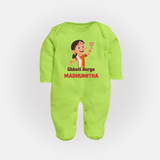 Chhoti Durga Devotional Full Body Suit - LIME GREEN - New Born (Chest 7.5")