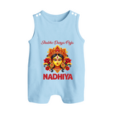 Shubh Durga Puja Goddess Face Art Button Romper - BABY BLUE - New Born (Chest 18")