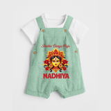 Shubh Durga Puja Goddess Face Art Dungaree - MINT GREEN - 0 - 5 Months Old (Chest 18")