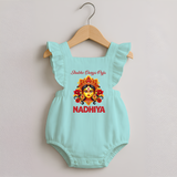 Shubh Durga Puja Goddess Face Art Romper Frock - MINT GREEN - 0 - 3 Months Old (Chest 19")