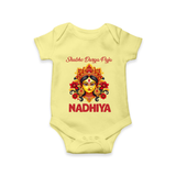 Shubh Durga Puja Goddess Face Art Romper - PASTEL YELLOW - New Born (Chest 14")