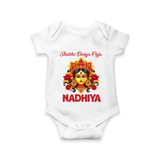 Shubh Durga Puja Goddess Face Art Romper - WHITE - New Born (Chest 14")
