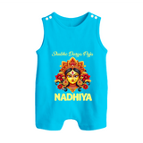 Shubh Durga Puja Goddess Face Art Button Romper - SKY BLUE - New Born (Chest 18")