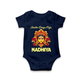 Shubh Durga Puja Goddess Face Art Romper - NAVY BLUE - New Born (Chest 14")
