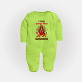 Little Durga Maa Tiger Rider Full Body Suit - LIME GREEN - New Born (Chest 7.5")