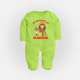 Jai Sherawali Maa Divine Tiger Theme Full Body Suit - LIME GREEN - New Born (Chest 7.5")