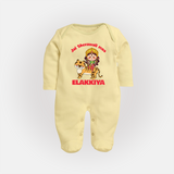 Jai Sherawali Maa Divine Tiger Theme Full Body Suit - PASTEL YELLOW - New Born (Chest 7.5")
