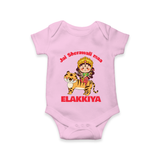 Jai Sherawali Maa Divine Tiger Theme Romper - BABY PINK - New Born (Chest 14")