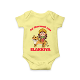 Jai Sherawali Maa Divine Tiger Theme Romper - PASTEL YELLOW - New Born (Chest 14")