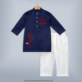 Shubh Navratri Trishul Devotional Kurta - NAVY BLUE - 3 - 6 Months Old (Chest 24", Kurta Length 14'', Waist 19", Pant Length 14")