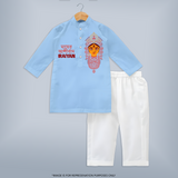 Maa Durga Blessings Devotional Kurta - BABY BLUE - 3 - 6 Months Old (Chest 24", Kurta Length 14'', Waist 19", Pant Length 14")