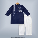 Maa Durga Minimal Art Devotional Kurta - NAVY BLUE - 3 - 6 Months Old (Chest 24", Kurta Length 14'', Waist 19", Pant Length 14")