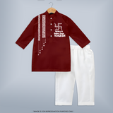 Durga Devi Trishul Art Devotional Kurta - MAROON - 3 - 6 Months Old (Chest 24", Kurta Length 14'', Waist 19", Pant Length 14")