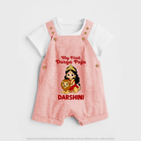 My First Durga Puja Goddess & Lion Baby Dungaree - PEACH - 0 - 5 Months Old (Chest 18")