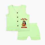 My First Durga Puja Goddess & Lion Baby Jabla Set - PASTEL GREEN - 0 - 3 Months Old (Chest 9.8")