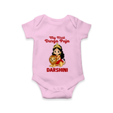 My First Durga Puja Goddess & Lion Baby Romper - BABY PINK - New Born (Chest 14")