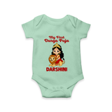 My First Durga Puja Goddess & Lion Baby Romper - MINT GREEN - New Born (Chest 14")