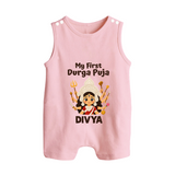 My First Durga Puja Baby Button Romper - BABY PINK - New Born (Chest 18")