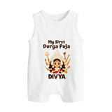 My First Durga Puja Baby Button Romper - WHITE - New Born (Chest 18")