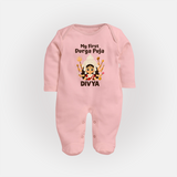 My First Durga Puja Baby Full Body Suit - BABY PINK - New Born (Chest 7.5")