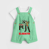 My First Durga Puja Trishul & Goddess Face Baby Dungaree - GREEN - 0 - 5 Months Old (Chest 18")