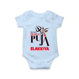 My First Durga Puja Trishul & Goddess Face Baby Romper - BABY BLUE - New Born (Chest 14")