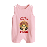 My First Durga Puja Traditional Goddess Face Baby Button Romper - BABY PINK - New Born (Chest 18")