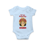 My First Durga Puja Traditional Goddess Face Baby Romper - BABY BLUE - New Born (Chest 14")