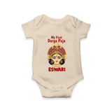 My First Durga Puja Traditional Goddess Face Baby Romper - IVORY - New Born (Chest 14")