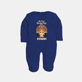 My First Durga Puja Traditional Goddess Face Baby Full Body Suit - NAVY BLUE - New Born (Chest 7.5")