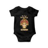My First Durga Puja Traditional Goddess Face Baby Romper - BLACK - New Born (Chest 14")