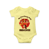 My First Durga Puja Celebration Baby Romper - PASTEL YELLOW - New Born (Chest 14")