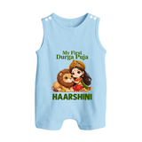 My First Durga Puja Goddess Baby Button Romper - BABY BLUE - New Born (Chest 18")