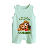 My First Durga Puja Goddess Baby Button Romper - MINT GREEN - New Born (Chest 18")