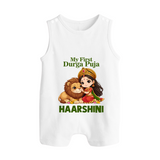 My First Durga Puja Goddess Baby Button Romper - WHITE - New Born (Chest 18")