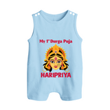 My First Durga Puja Divine Goddess Face Baby Button Romper - BABY BLUE - New Born (Chest 18")