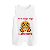 My First Durga Puja Divine Goddess Face Baby Button Romper - WHITE - New Born (Chest 18")