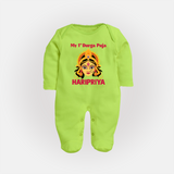 My First Durga Puja Divine Goddess Face Baby Full Body Suit - LIME GREEN - New Born (Chest 7.5")