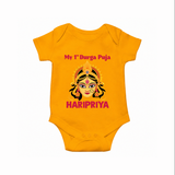 My First Durga Puja Divine Goddess Face Baby Romper - CHROME YELLOW - New Born (Chest 14")