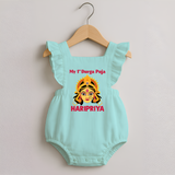 My First Durga Puja Divine Goddess Face Baby Romper Frock - MINT GREEN - 0 - 3 Months Old (Chest 19")