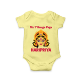 My First Durga Puja Divine Goddess Face Baby Romper - PASTEL YELLOW - New Born (Chest 14")