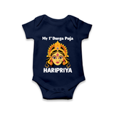 My First Durga Puja Divine Goddess Face Baby Romper - NAVY BLUE - New Born (Chest 14")