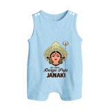 My First Durga Puja Goddess & Trishul Baby Button Romper - BABY BLUE - New Born (Chest 18")