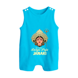 My First Durga Puja Goddess & Trishul Baby Button Romper - SKY BLUE - New Born (Chest 18")