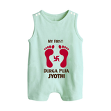 My First Durga Puja Baby Footprint Baby Button Romper - MINT GREEN - New Born (Chest 18")