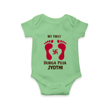 My First Durga Puja Baby Footprint Baby Romper - GREEN - New Born (Chest 14")