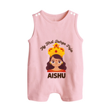 My First Durga Puja Little Goddess Baby Button Romper - BABY PINK - New Born (Chest 18")