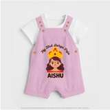 My First Durga Puja Little Baby Dungaree - BABY PINK - 0 - 5 Months Old (Chest 18")