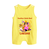 Fearless Little Devi Goddess & Tiger Baby Button Romper - PASTEL YELLOW - New Born (Chest 18")
